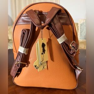 Brown Leather Backpack with Golden Bee Charm - Stylish and Functional Travel Bag